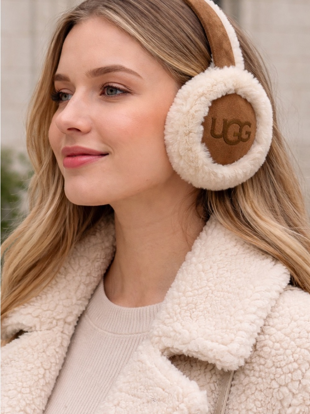 UGG Chestnut Suede & Cream Shearling Over‑Ear Headphones
